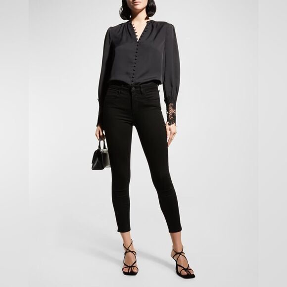 L’Agence NWT Margot High Rise Skinny Jeans in Noir Size 31 MSRP $245 - Picture 2 of 7